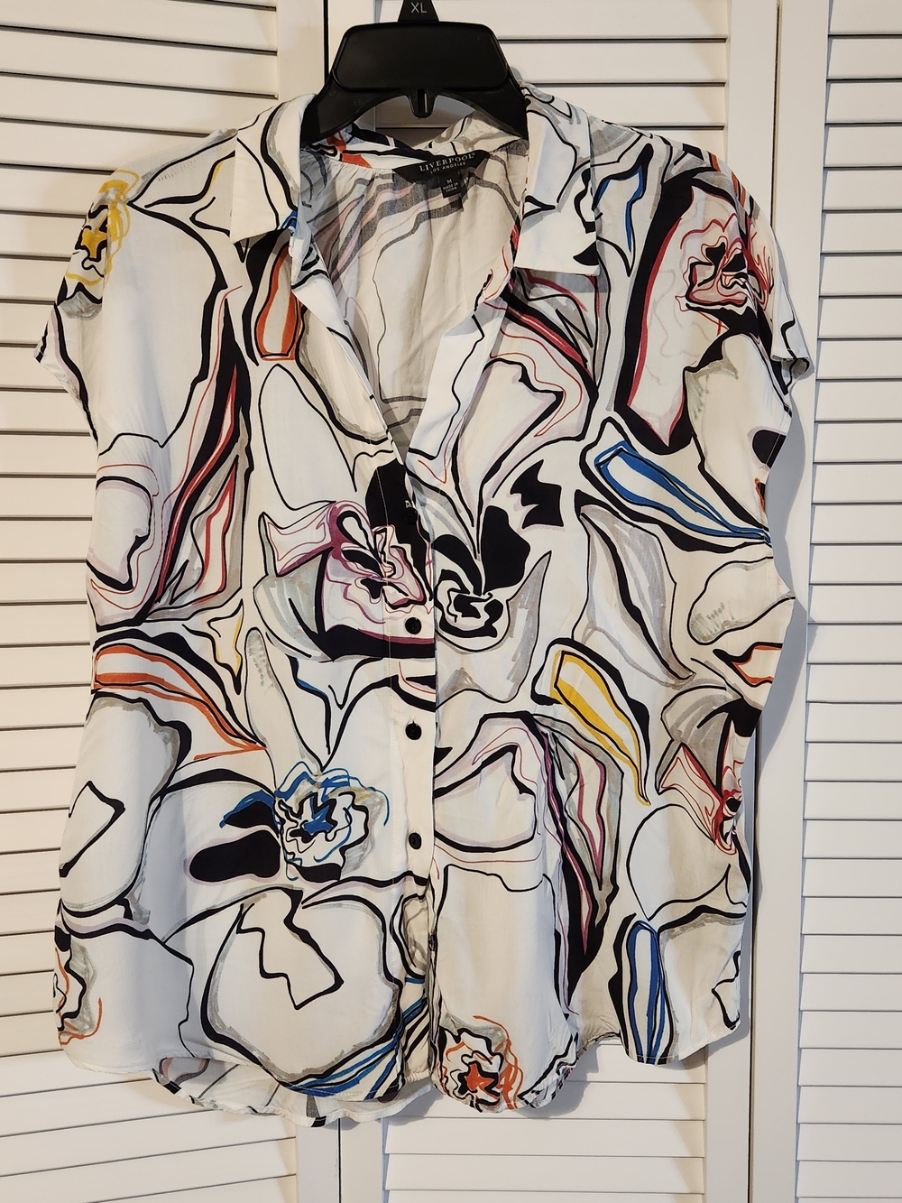 Liverpool White Button-Down Shirt with Multicolor Abstract Swirl Print
